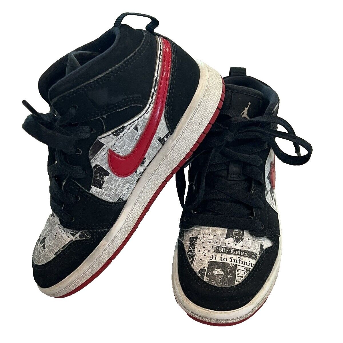 Nike Air Jordan 1 Mid Se Newspaper Air Times Boy's Youth 11c Black & Red